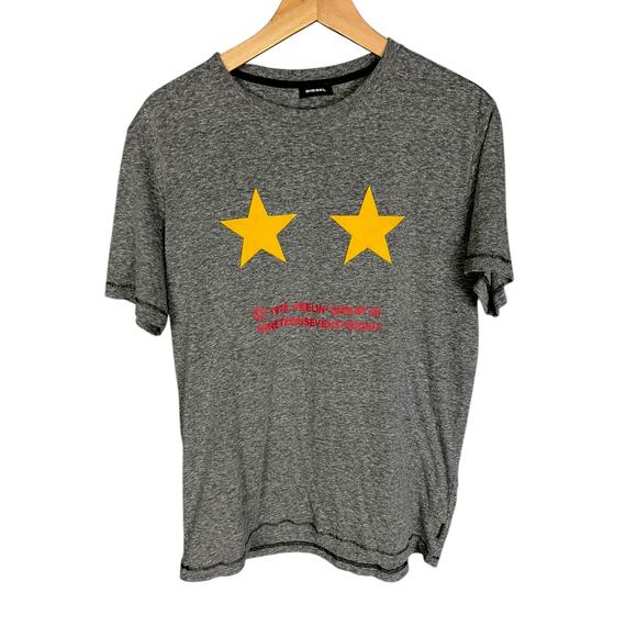 Men's Diesel Star Patch Feelin' Great in 1978 Gray & Yellow T-Shirt - Small - Picture 1 of 6